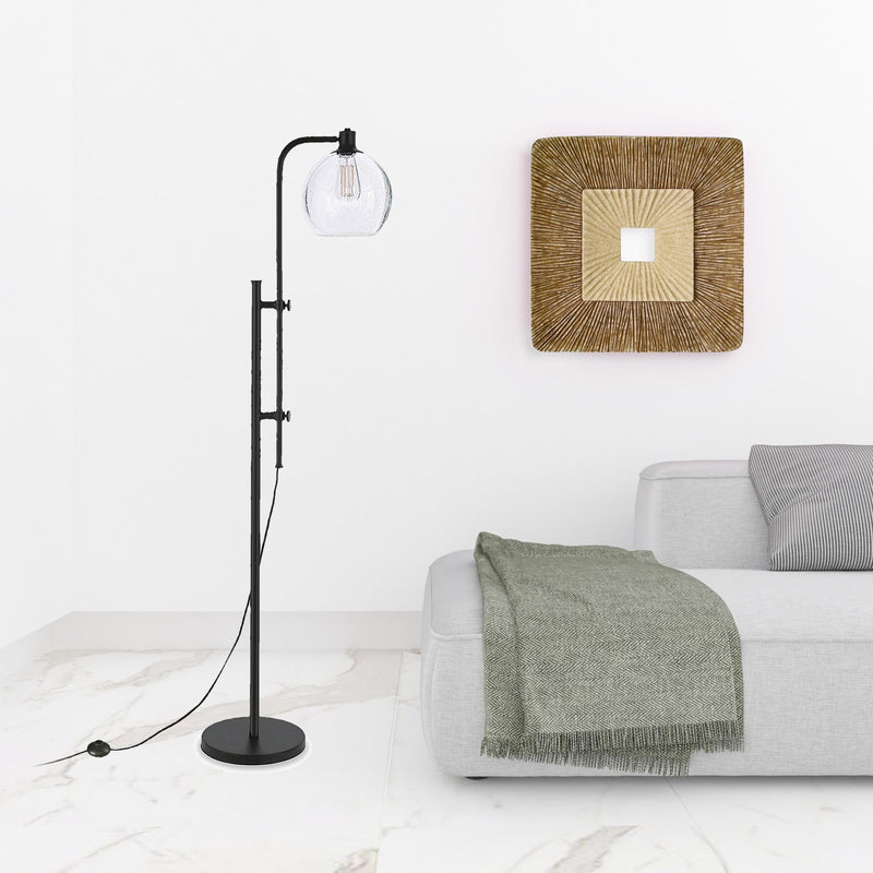 Home Outfitters 68" Black Adjustable Reading Floor Lamp With Clear Seeded Glass Globe Shade