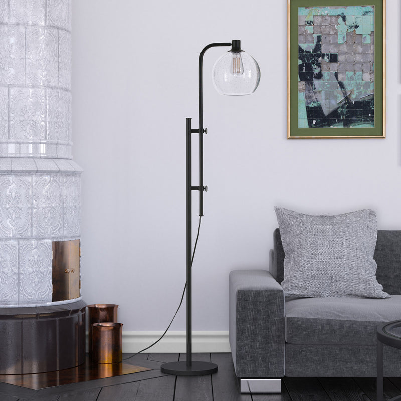 Home Outfitters 68" Black Adjustable Reading Floor Lamp With Clear Seeded Glass Globe Shade