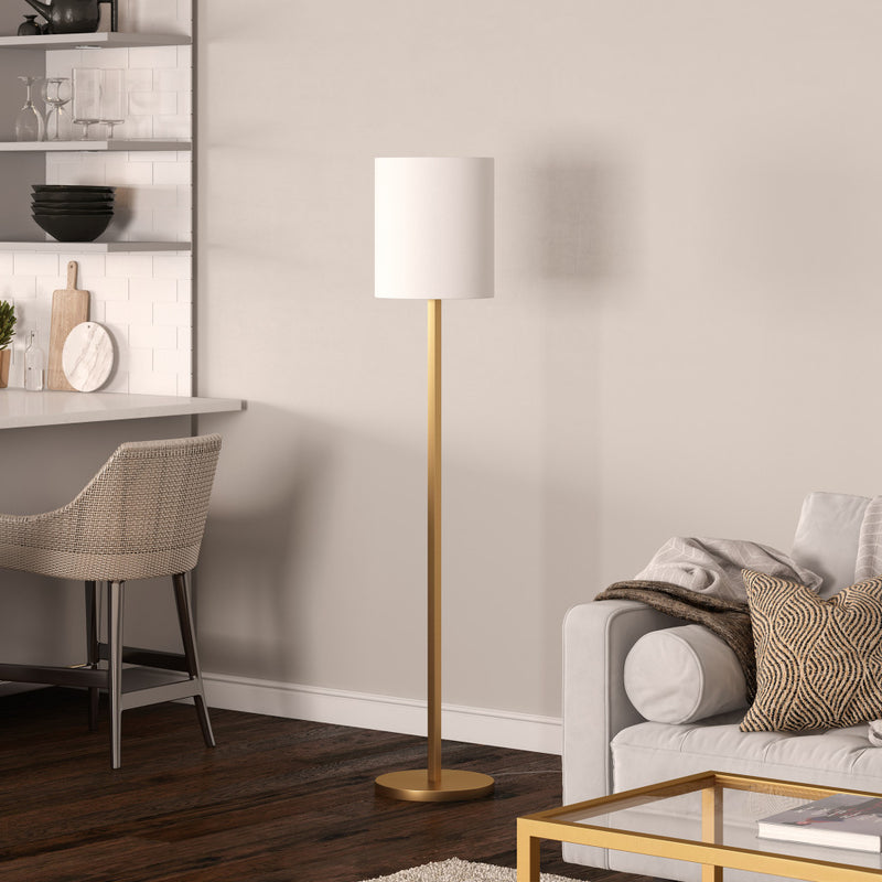 Home Outfitters 62" Brass Traditional Shaped Floor Lamp With White Frosted Glass Drum Shade