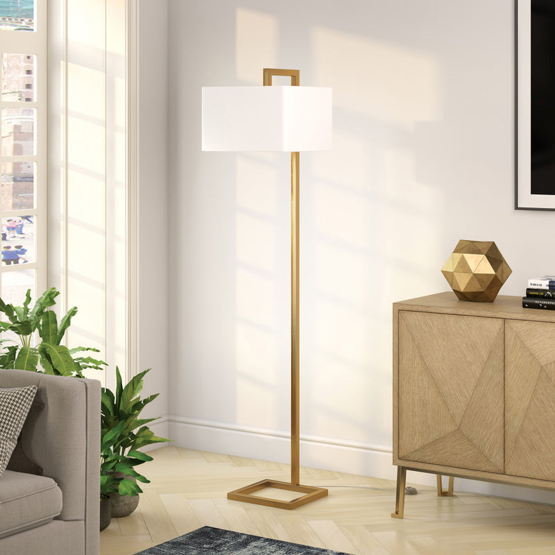 Home Outfitters 68" Brass Floor Lamp With White Frosted Glass Rectangular Shade