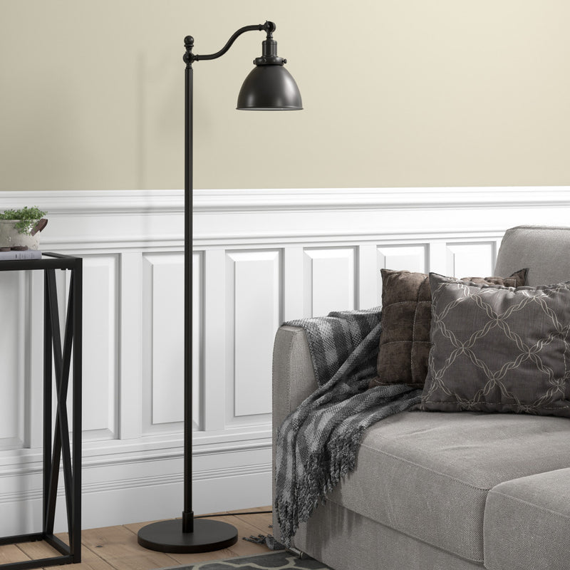 Home Outfitters 65" Black Swing Arm Floor Lamp With Black Cone Shade