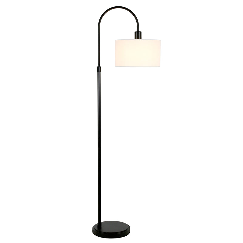 Home Outfitters 70" Black Arched Floor Lamp With White Frosted Glass Drum Shade