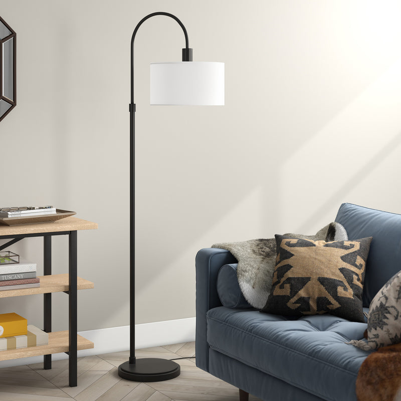 Home Outfitters 70" Black Arched Floor Lamp With White Frosted Glass Drum Shade