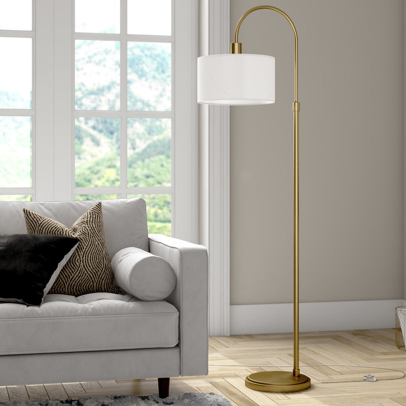 Home Outfitters 70" Brass Arched Floor Lamp With White Frosted Glass Drum Shade