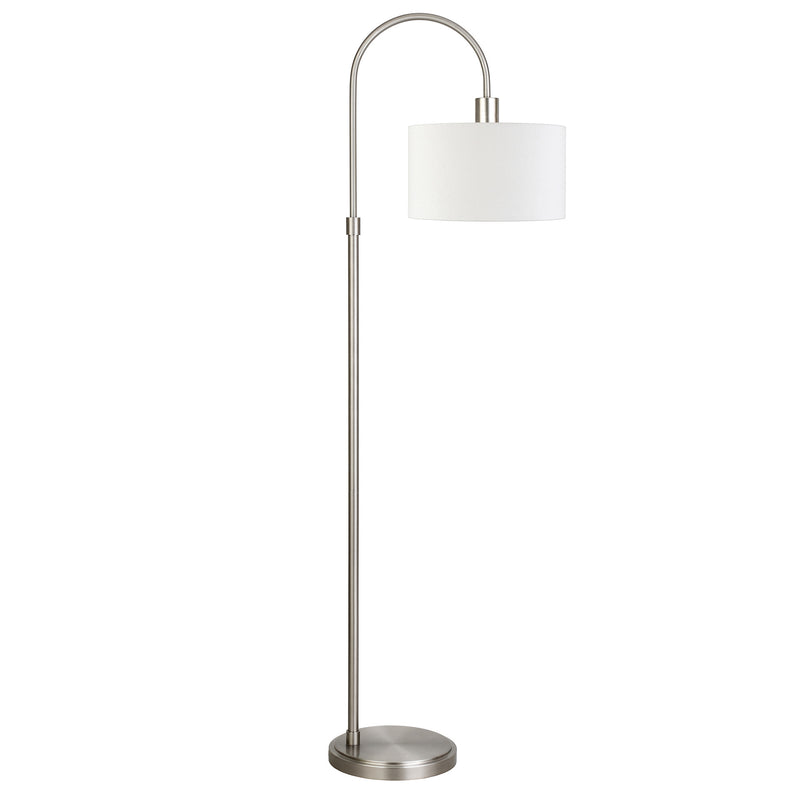 Home Outfitters 70" Nickel Arched Floor Lamp With White Frosted Glass Drum Shade