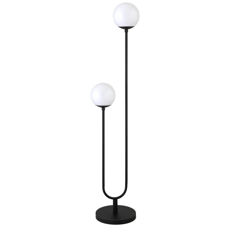 Home Outfitters 69" Black Two Light Novelty Floor Lamp With White Frosted Glass Globe Shade