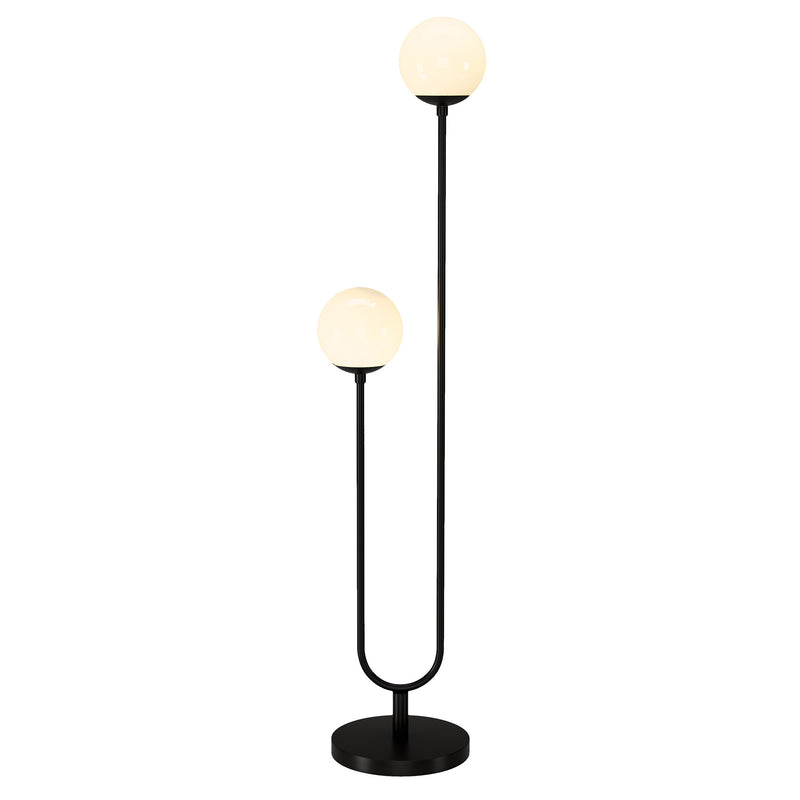 Home Outfitters 69" Black Two Light Novelty Floor Lamp With White Frosted Glass Globe Shade