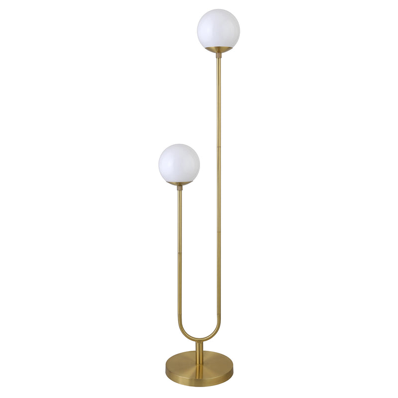 Home Outfitters 69" Brass Two Light Novelty Floor Lamp With White Frosted Glass Globe Shade