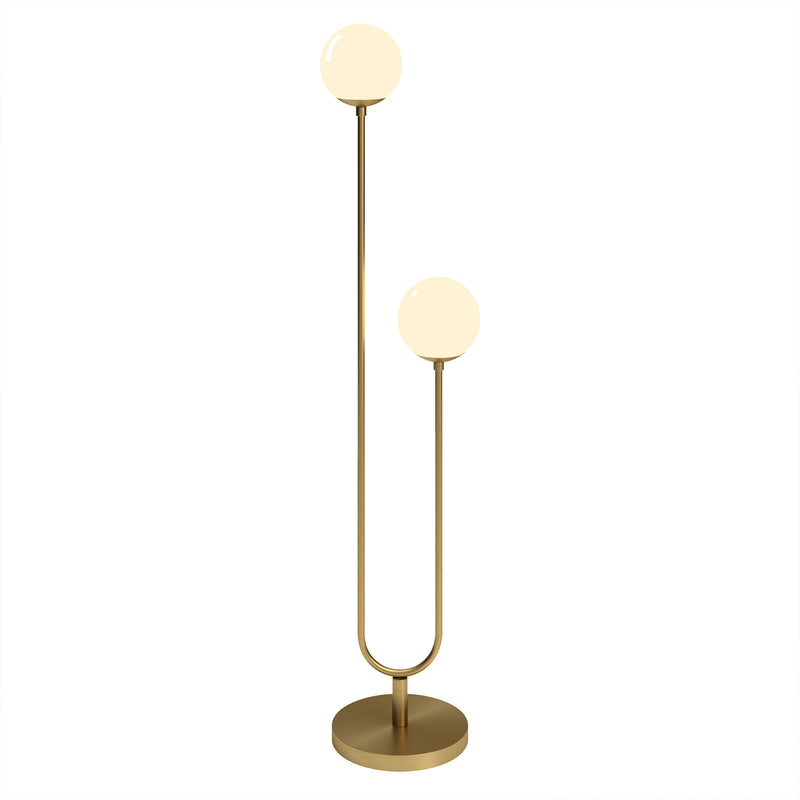 Home Outfitters 69" Brass Two Light Novelty Floor Lamp With White Frosted Glass Globe Shade