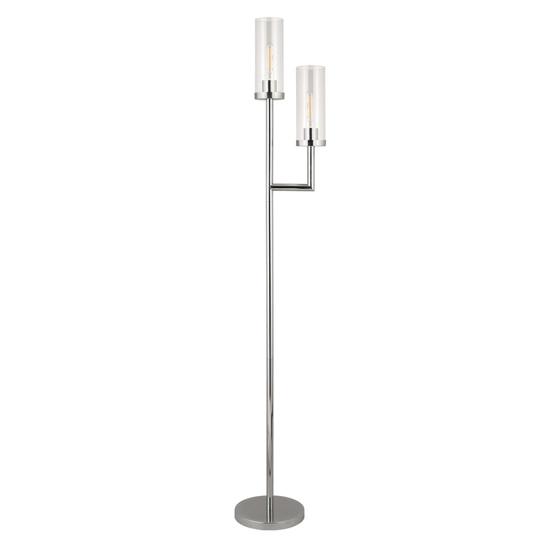 Home Outfitters 69" Nickel Two Light Torchiere Floor Lamp With Clear Transparent Glass Drum Shade