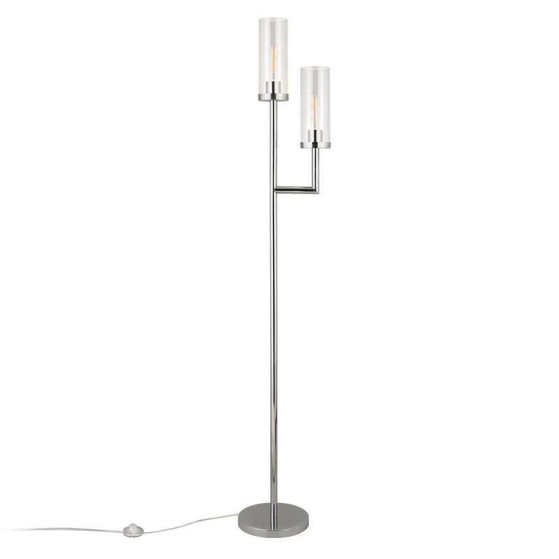 Home Outfitters 69" Nickel Two Light Torchiere Floor Lamp With Clear Transparent Glass Drum Shade