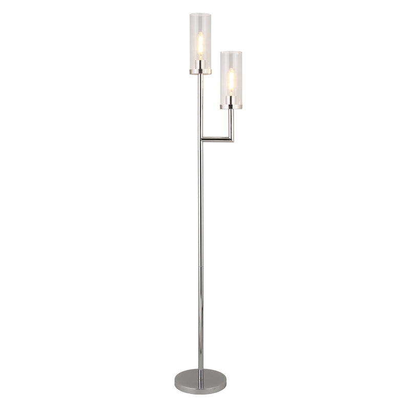 Home Outfitters 69" Nickel Two Light Torchiere Floor Lamp With Clear Transparent Glass Drum Shade