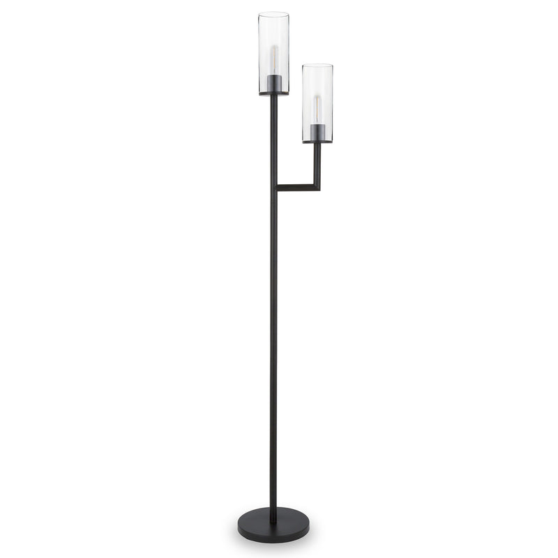 Home Outfitters 69" Black Two Light Torchiere Floor Lamp With Clear Transparent Glass Drum Shade