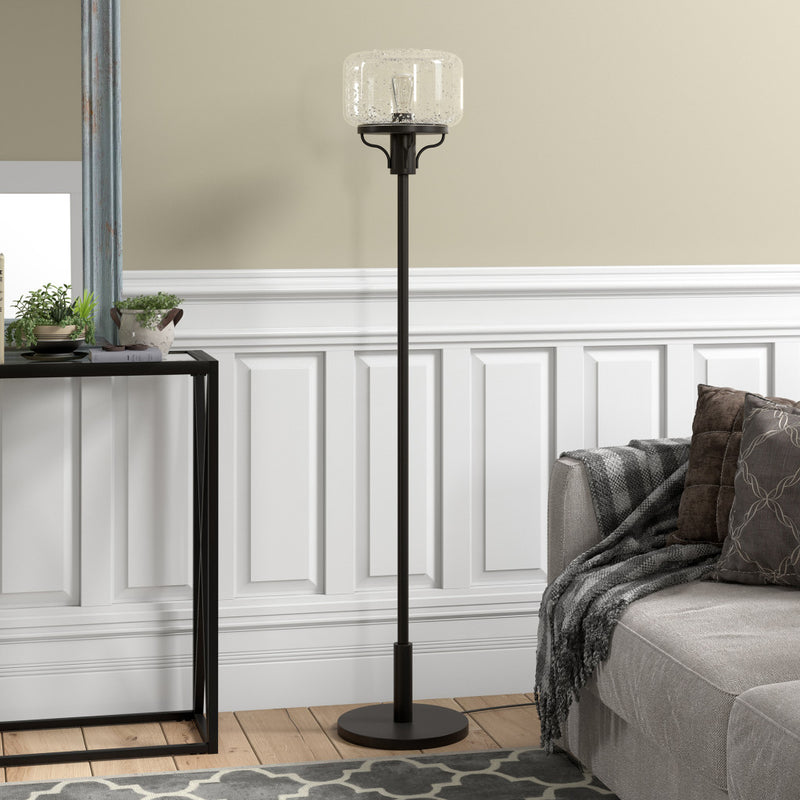 Home Outfitters 62" Black Novelty Floor Lamp With Clear Seeded Glass Globe Shade