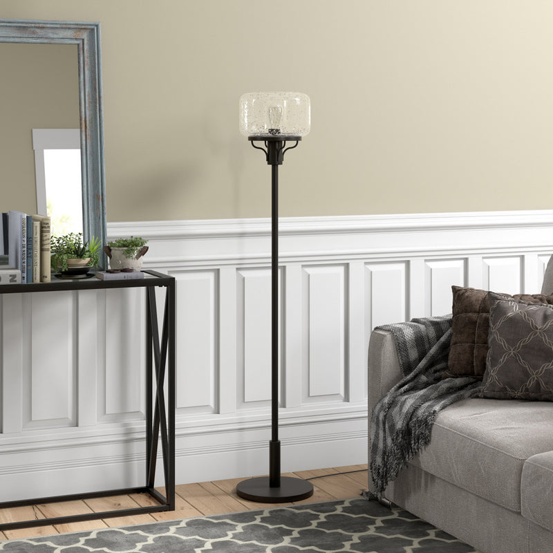 Home Outfitters 62" Black Novelty Floor Lamp With Clear Seeded Glass Globe Shade