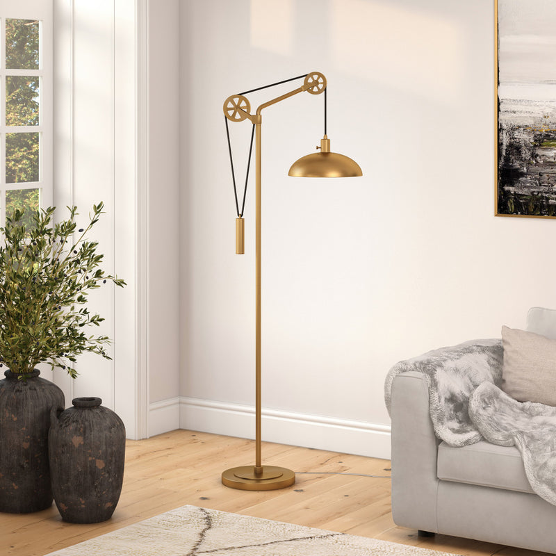 Home Outfitters 72" Brass Reading Floor Lamp With Brass Dome Shade