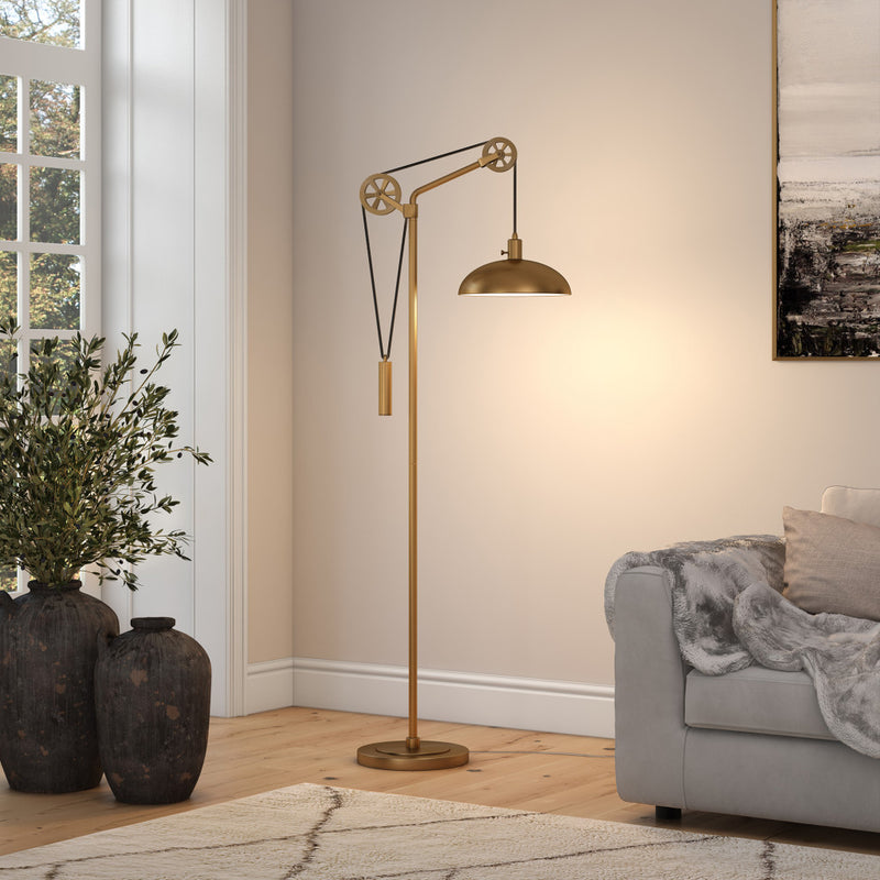 Home Outfitters 72" Brass Reading Floor Lamp With Brass Dome Shade