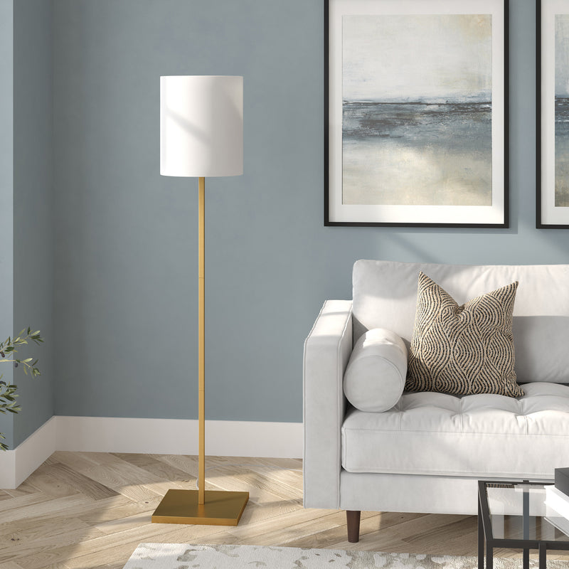 Home Outfitters 62" Brass Traditional Shaped Floor Lamp With White Frosted Glass Drum Shade