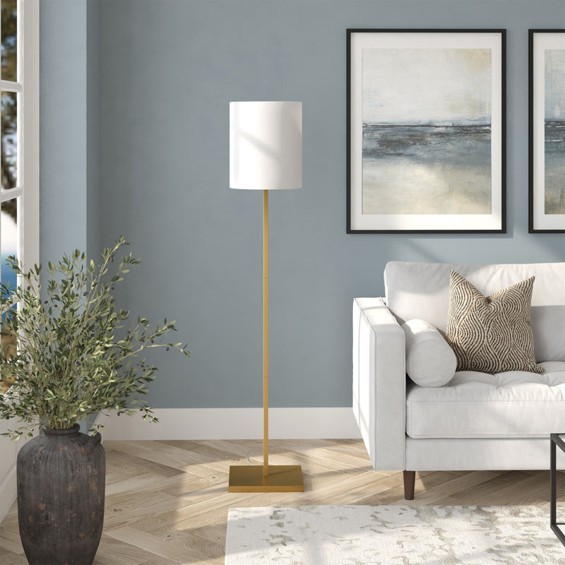 Home Outfitters 62" Brass Traditional Shaped Floor Lamp With White Frosted Glass Drum Shade