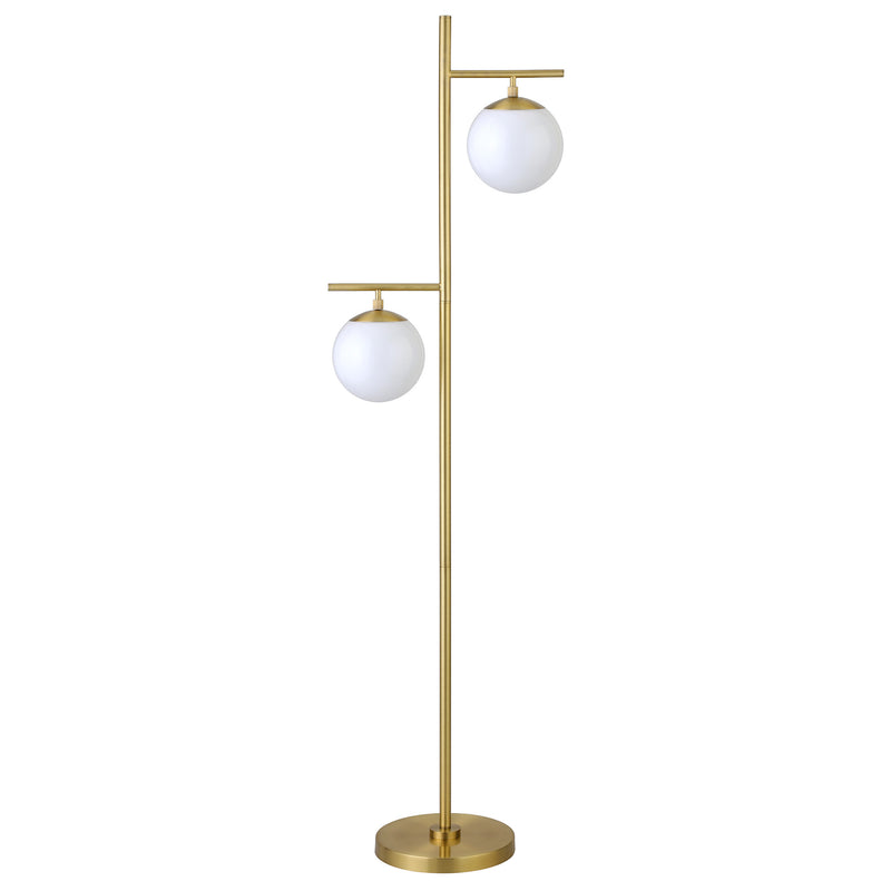 Home Outfitters 71" Brass Two Light Tree Floor Lamp With White Frosted Glass Globe Shade