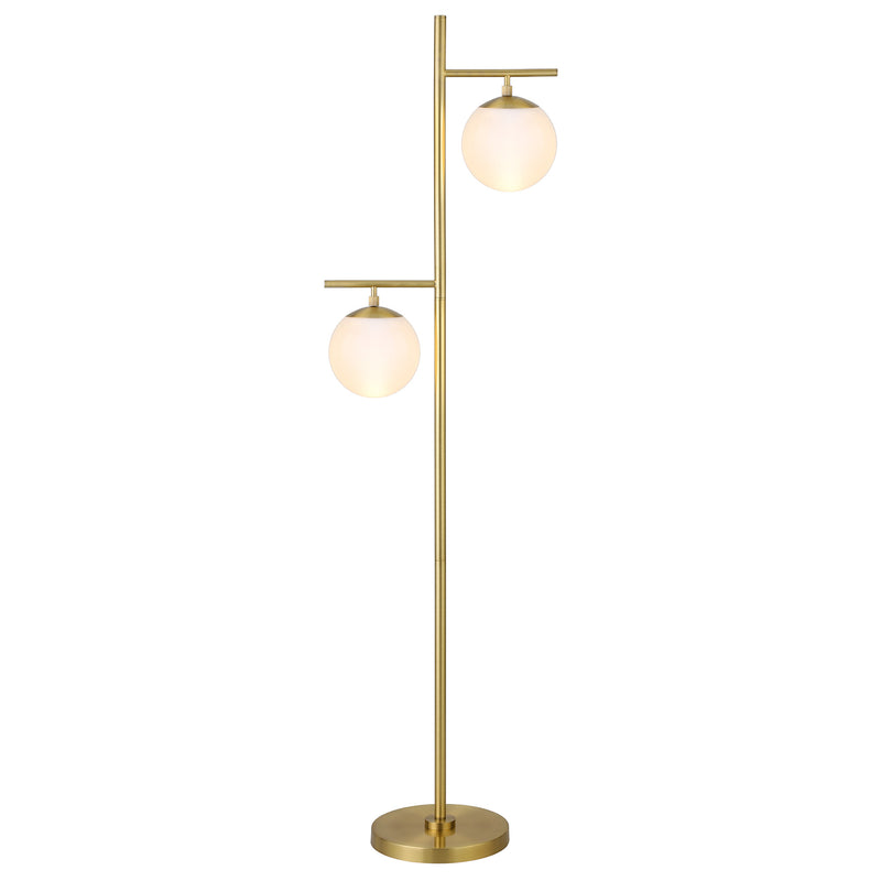 Home Outfitters 71" Brass Two Light Tree Floor Lamp With White Frosted Glass Globe Shade