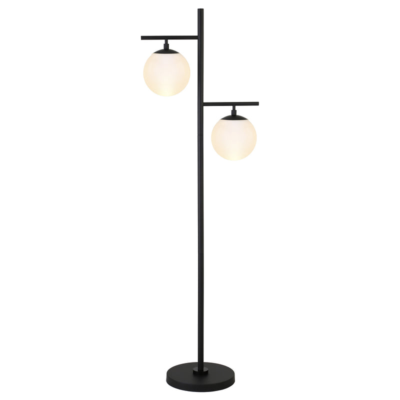 Home Outfitters 71" Black Two Light Tree Floor Lamp With White Frosted Glass Globe Shade