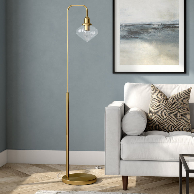 Home Outfitters 62" Brass Arched Floor Lamp With Clear Transparent Glass Shade