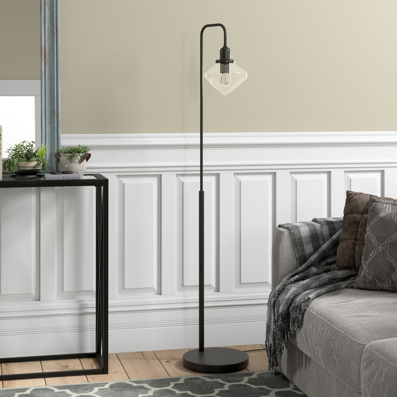 Home Outfitters 62" Black Arched Floor Lamp With Clear Transparent Glass Shade