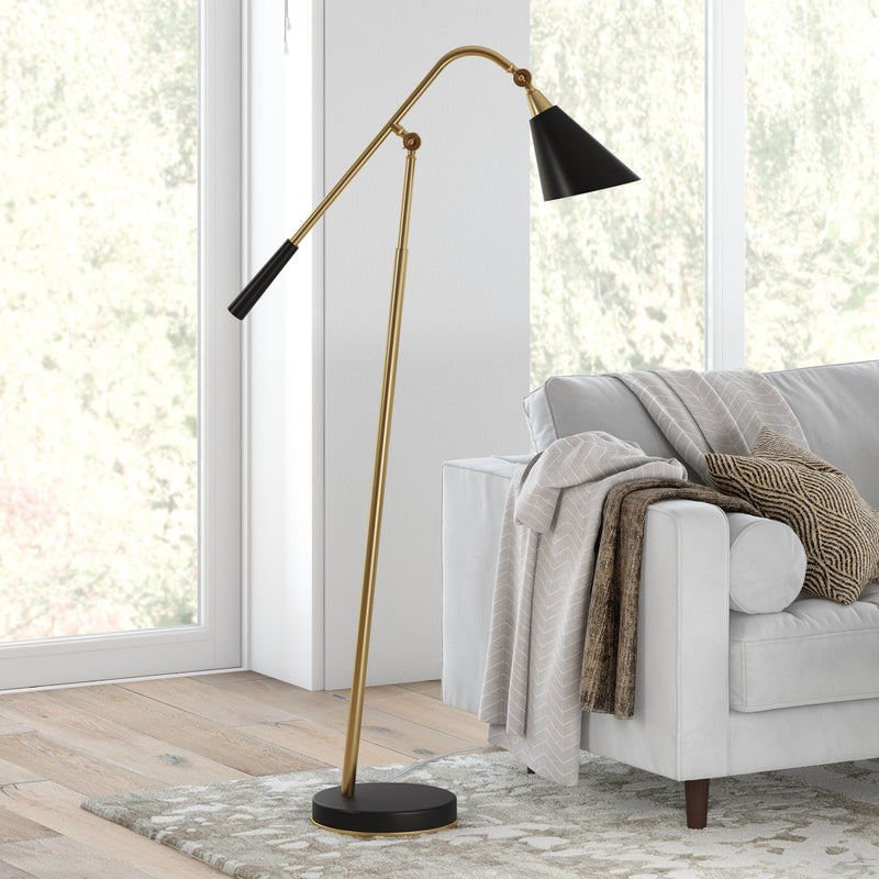 Home Outfitters 52" Black Swing Arm Floor Lamp With Black Cone Shade