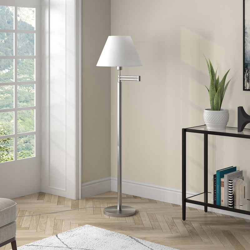 Home Outfitters 62" Nickel Swing Arm Floor Lamp With White Frosted Glass Empire Shade