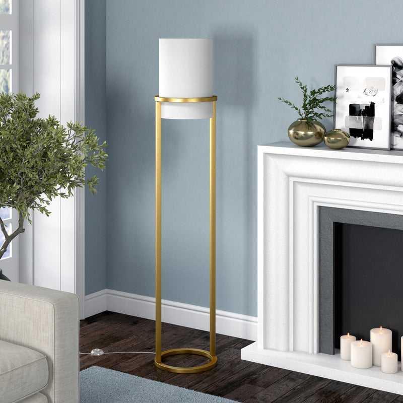 Home Outfitters 62" Brass Column Floor Lamp With White Frosted Glass Drum Shade