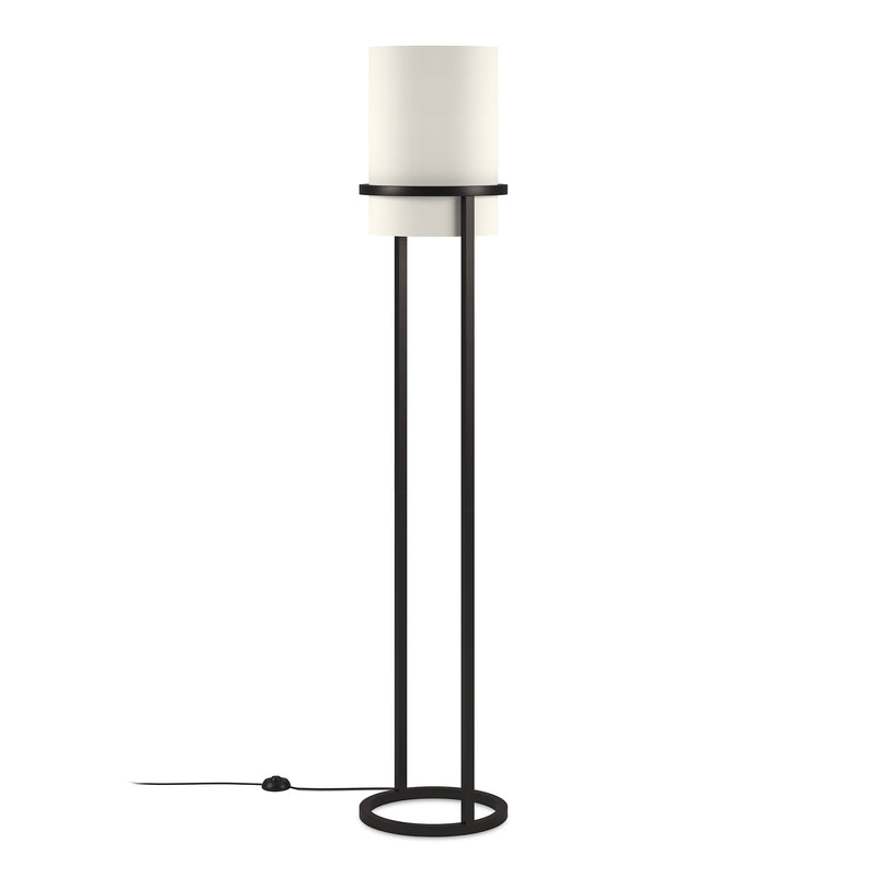 Home Outfitters 62" Black Column Floor Lamp With White Frosted Glass Drum Shade