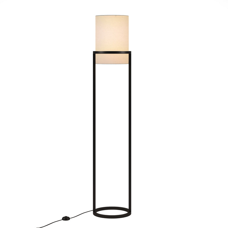 Home Outfitters 62" Black Column Floor Lamp With White Frosted Glass Drum Shade