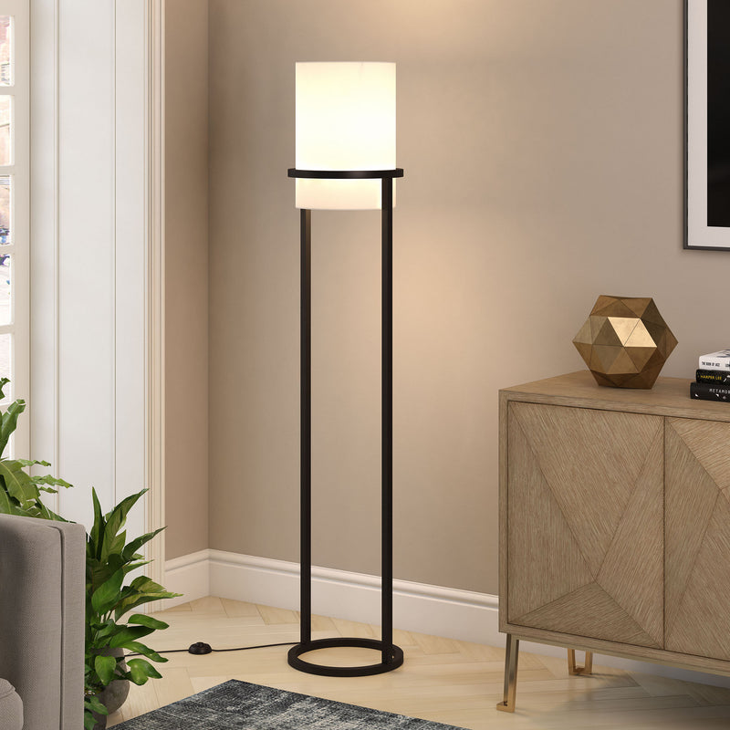 Home Outfitters 62" Black Column Floor Lamp With White Frosted Glass Drum Shade