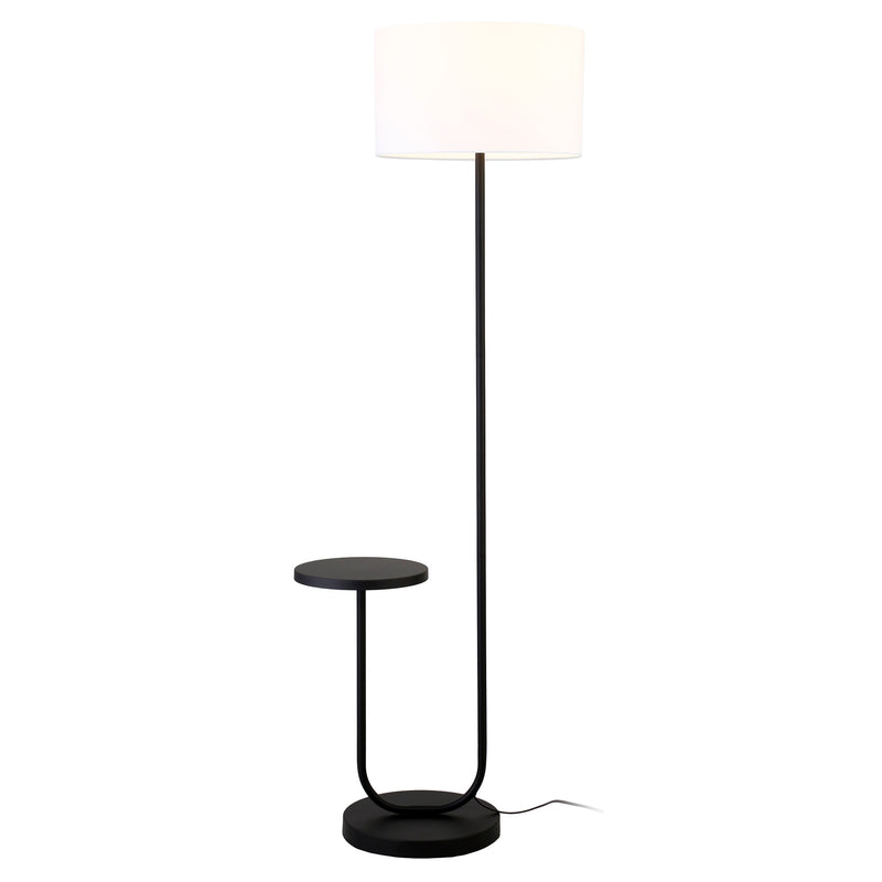 Home Outfitters 66" Black Tray Table Floor Lamp With White No Pattern Frosted Glass Drum Shade