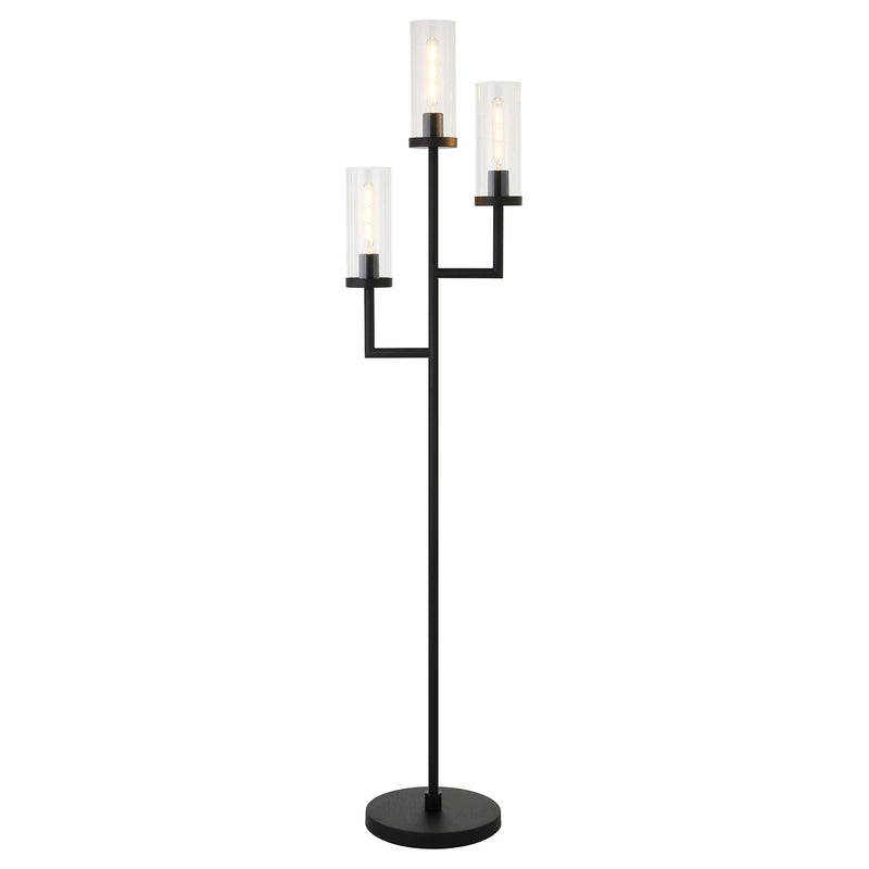 Home Outfitters 69" Black Three Light Torchiere Floor Lamp With Clear Transparent Glass Drum Shade