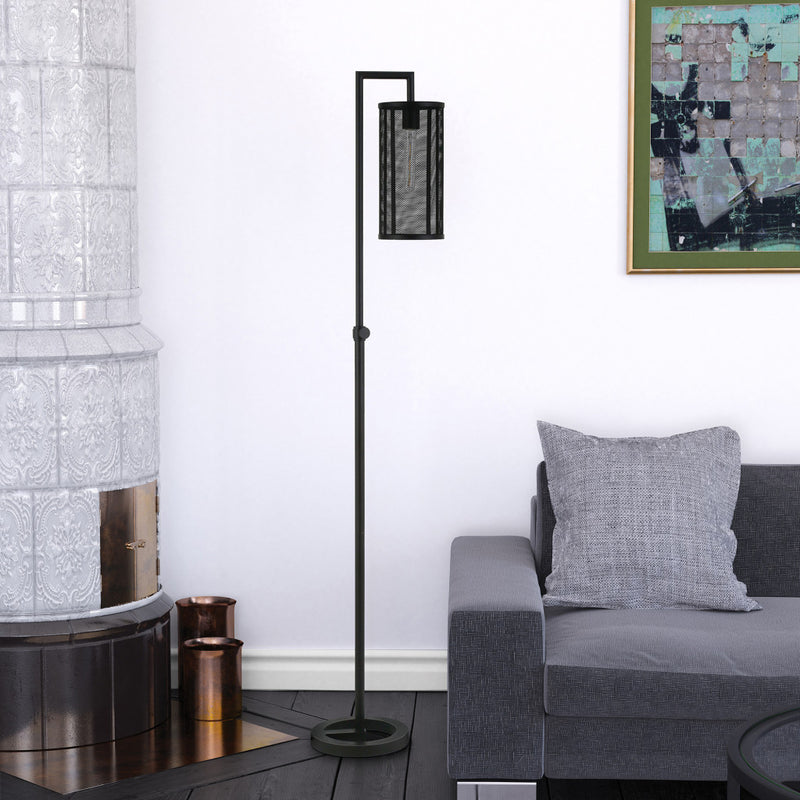 Home Outfitters 69" Black Reading Floor Lamp With Black Drum Shade