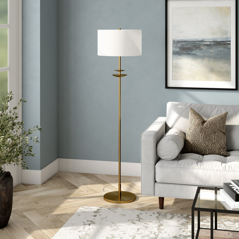 Home Outfitters 63" Brass Traditional Shaped Floor Lamp With White Frosted Glass Drum Shade