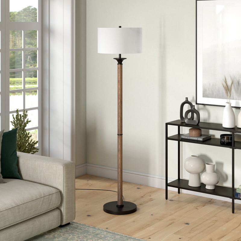 Home Outfitters 66" Black Traditional Shaped Floor Lamp With White Drum Shade