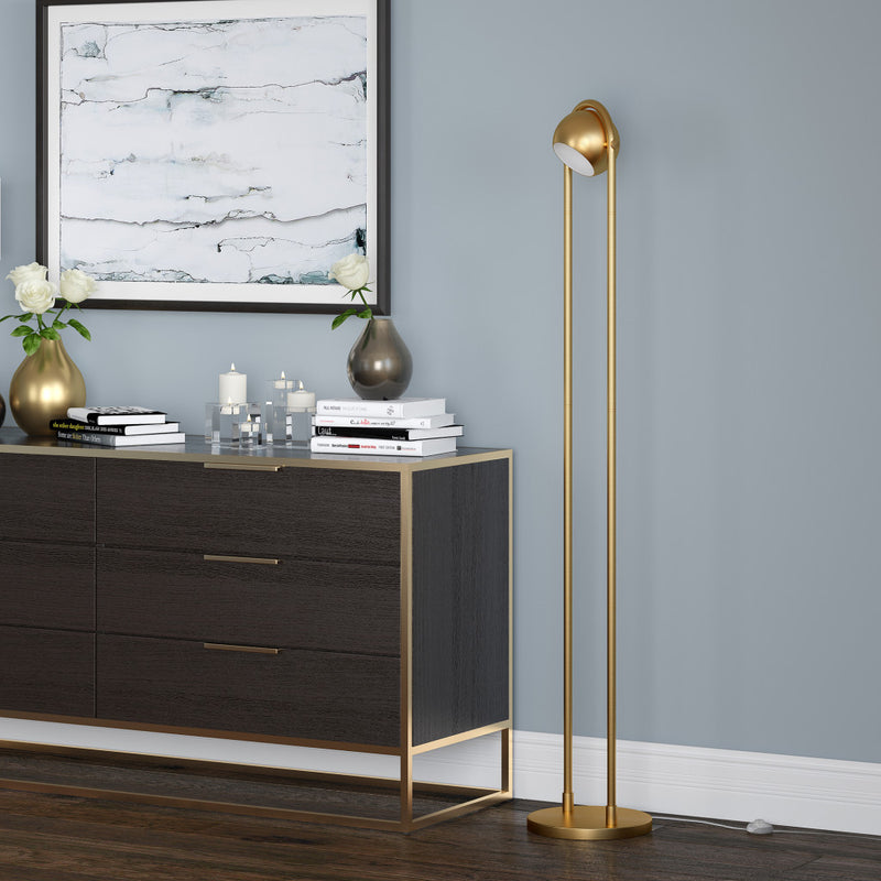 Home Outfitters 64" Brass Column Floor Lamp With Gold Globe Shade