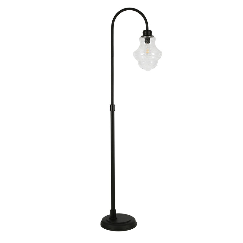 Home Outfitters 70" Black Arched Floor Lamp With Clear Seeded Glass Empire Shade