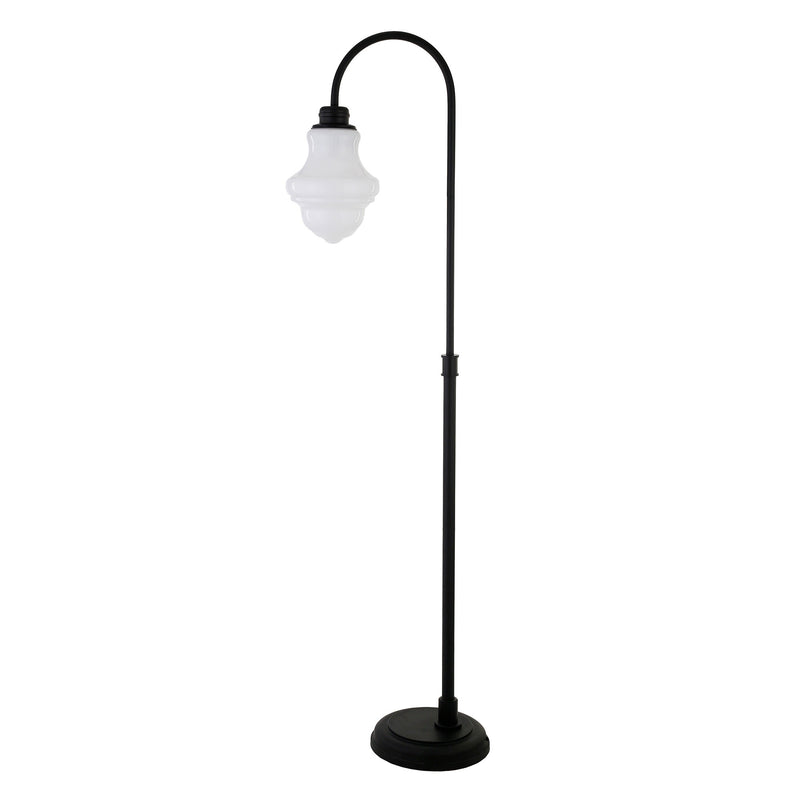 Home Outfitters 70" Black Arched Floor Lamp With White Frosted Glass Empire Shade