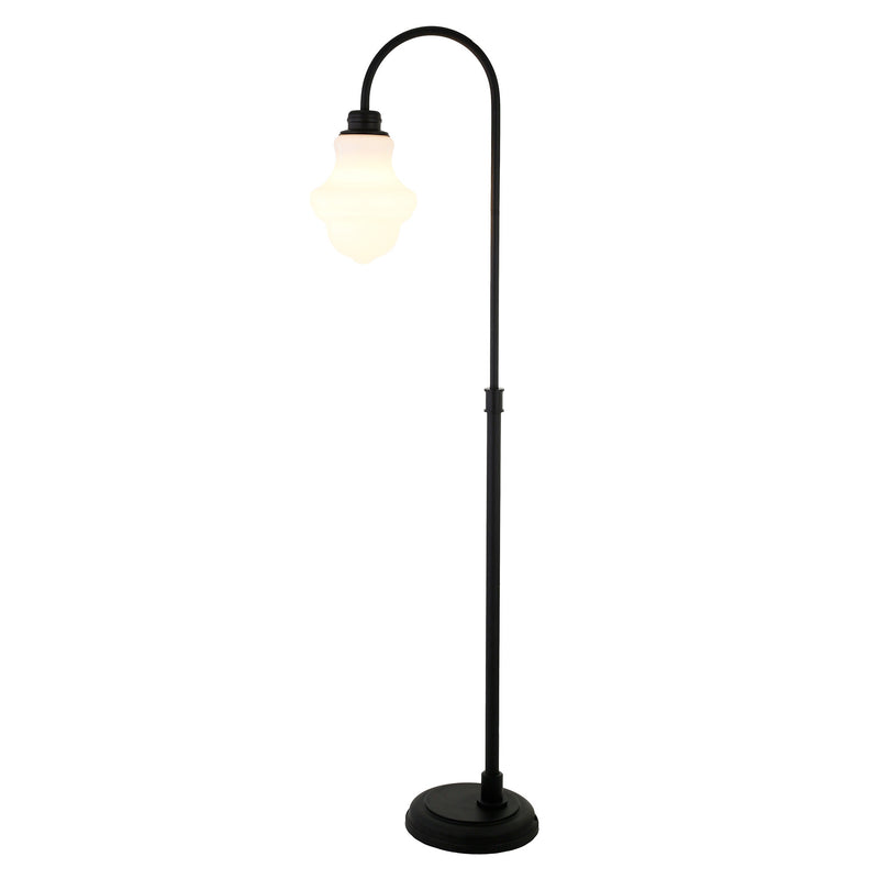 Home Outfitters 70" Black Arched Floor Lamp With White Frosted Glass Empire Shade