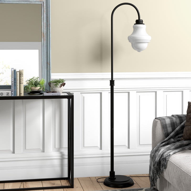 Home Outfitters 70" Black Arched Floor Lamp With White Frosted Glass Empire Shade