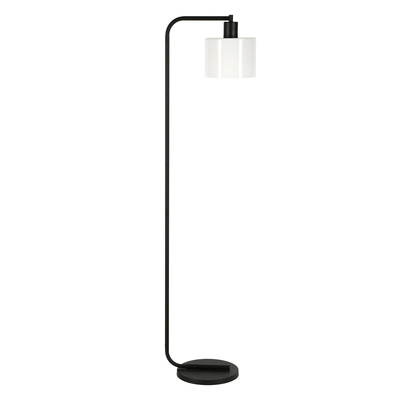 Home Outfitters 57" Black Arched Floor Lamp With White Frosted Glass Drum Shade