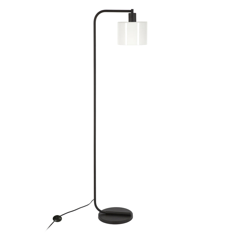 Home Outfitters 57" Black Arched Floor Lamp With White Frosted Glass Drum Shade