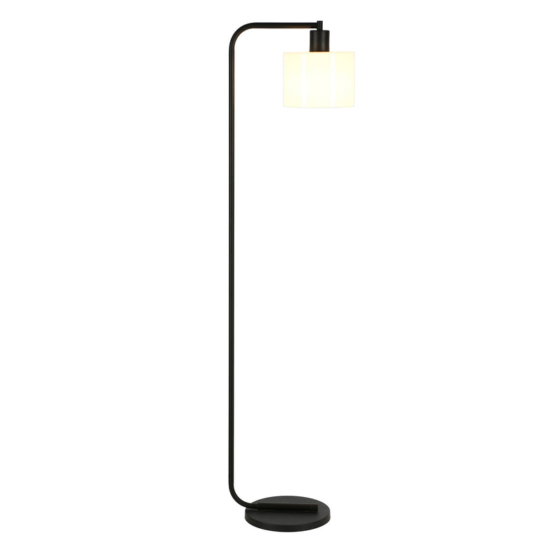 Home Outfitters 57" Black Arched Floor Lamp With White Frosted Glass Drum Shade