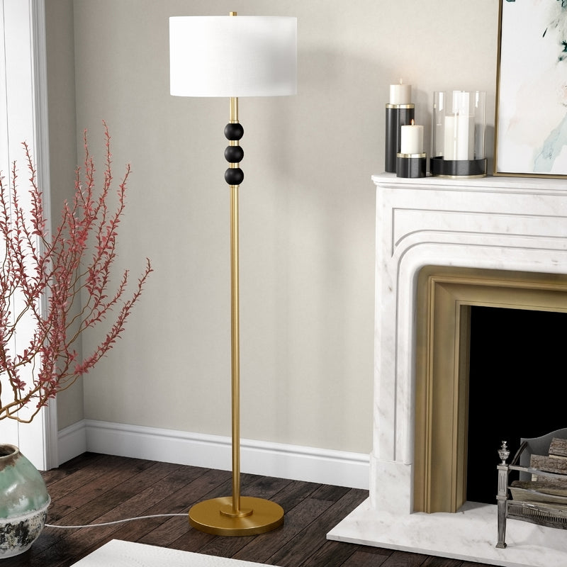 Home Outfitters 62" Black Traditional Shaped Floor Lamp With White Frosted Glass Drum Shade