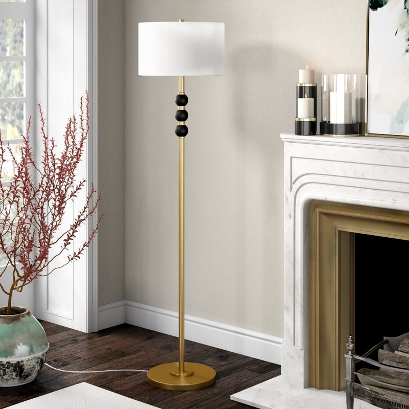 Home Outfitters 62" Black Traditional Shaped Floor Lamp With White Frosted Glass Drum Shade