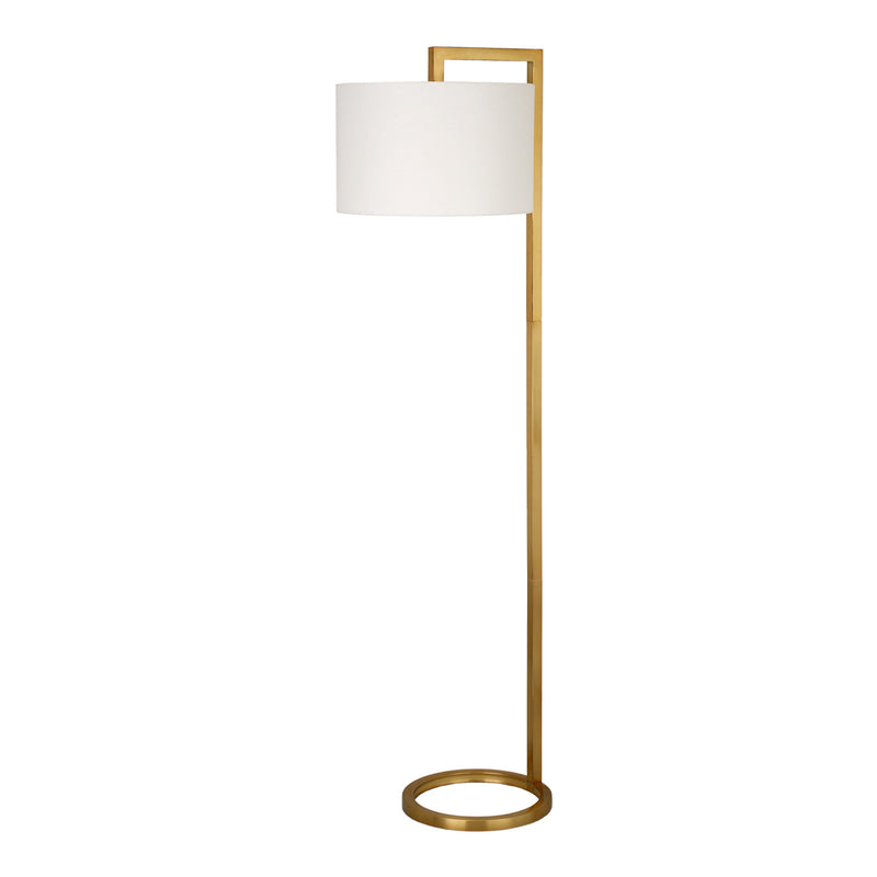 Home Outfitters 64" Brass Traditional Shaped Floor Lamp With White Frosted Glass Drum Shade